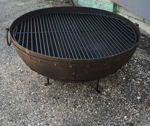 Large 30.5" Dia. Hand Riveted Steel Firebowl Fire Pit From India w/Grill Grate & Stand Nomadic Grill + Home