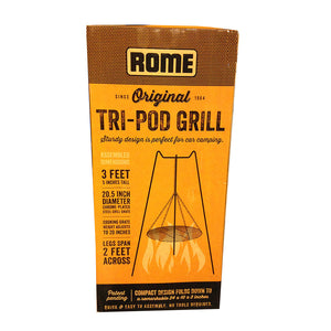 Tri Pod Camping Grill - Original By Rome #117EZ Rome full product in retail box view