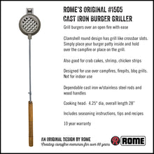 Load image into Gallery viewer, Rome Wilderness Hamburger Griller full view with text