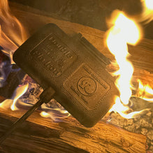 Load image into Gallery viewer, Double Iron Iron cooking head close up in wood fire