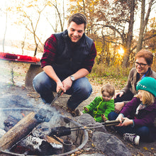 Load image into Gallery viewer, Family of four using Rome Square Pie Irons over fire pit