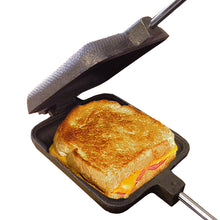 Load image into Gallery viewer, Square Pie Iron open with toasted cheese sandwich 