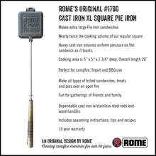 Load image into Gallery viewer, Rome XL Square Pie Iron full view with promotional text
