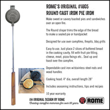 Load image into Gallery viewer, Round #1805 Cast Iron Pie Iron  product information sheet
