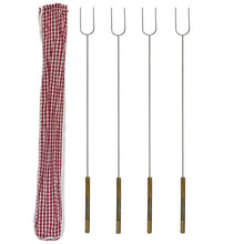 Load image into Gallery viewer, Set of 4 Hot Dog &amp; Marshmallow Forks With Gingham Carry Bag