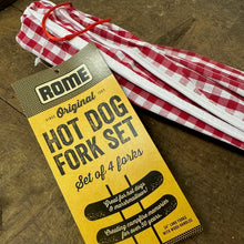 Load image into Gallery viewer, Set of 4 Hot Dog &amp; Marshmallow Forks With Gingham Carry Bag