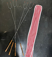 Load image into Gallery viewer, Set of 4 Hot Dog &amp; Marshmallow Forks With Gingham Carry Bag
