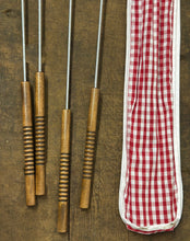 Load image into Gallery viewer, Set of 4 Hot Dog &amp; Marshmallow Forks With Gingham Carry Bag