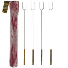 Load image into Gallery viewer, Set of 4 Hot Dog &amp; Marshmallow Forks With Gingham Carry Bag