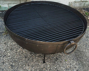 Large 30.5" Dia. Hand Riveted Steel Firebowl Fire Pit From India w/Grill Grate & Stand Nomadic Grill + Home