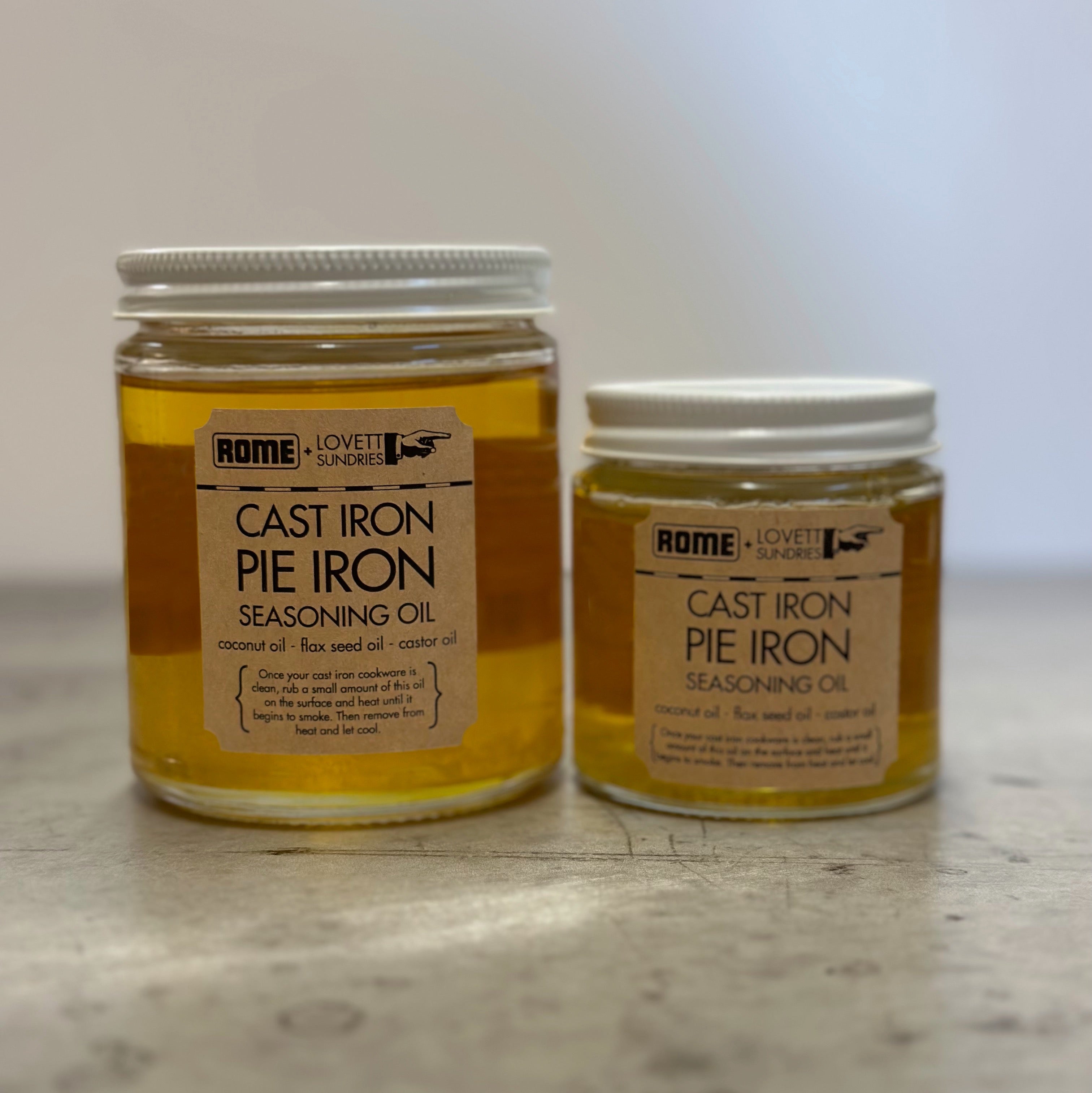 Cast Iron Seasoning Oil Ideal for Rome Pie Irons and Cast Iron Cookware - Available in 2 Sizes