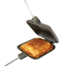 Load image into Gallery viewer, Square Jaffle Cast Iron Pie Iron - Original By Rome - Short Handles Rome open view with sandwich