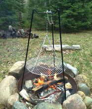 Load image into Gallery viewer, Tri Pod Camping Grill in use over campfire