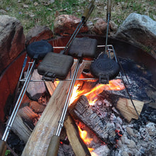 Load image into Gallery viewer, Pie Iron Campfire Stand - Original By Rome product in firepit with pie irons