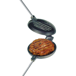Single Burger Griller Cast Iron - Original By Rome open view with burger
