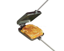 Load image into Gallery viewer, Square Cast Iron Pie Iron - Original By Rome open view with sandwich