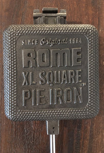 XL Square Cast Iron Pie Iron - Original By Rome closeup cooking head view