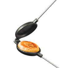 Load image into Gallery viewer, Round Cast Iron Pie Iron - Original By Rome open view with sandwich