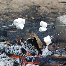 Load image into Gallery viewer, Marshmallows on marshmallow forks cooking over campfire