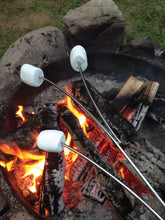 Load image into Gallery viewer, Twiggy Marshmallow Fork with marshmallows over campfire