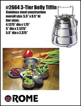 Load image into Gallery viewer, Stainless Steel Tiffin Food Carrier 3 Tier Belly Design, By Rome CLOSEOUT Rome Industries, Inc.