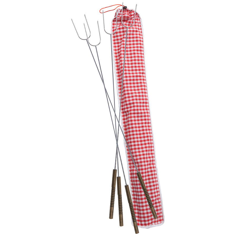 Rome's Set Of 4 Hot Dog & Marshmallow Forks With Gingham Carry Bag #3400-S
