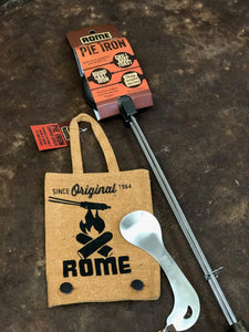 Round Pie Iron Starter Kit with round pie iron, single storage bag and utility tool