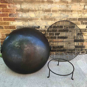 Large 30.5" Dia. Hand Riveted Steel Firebowl Fire Pit From India w/Grill Grate & Stand